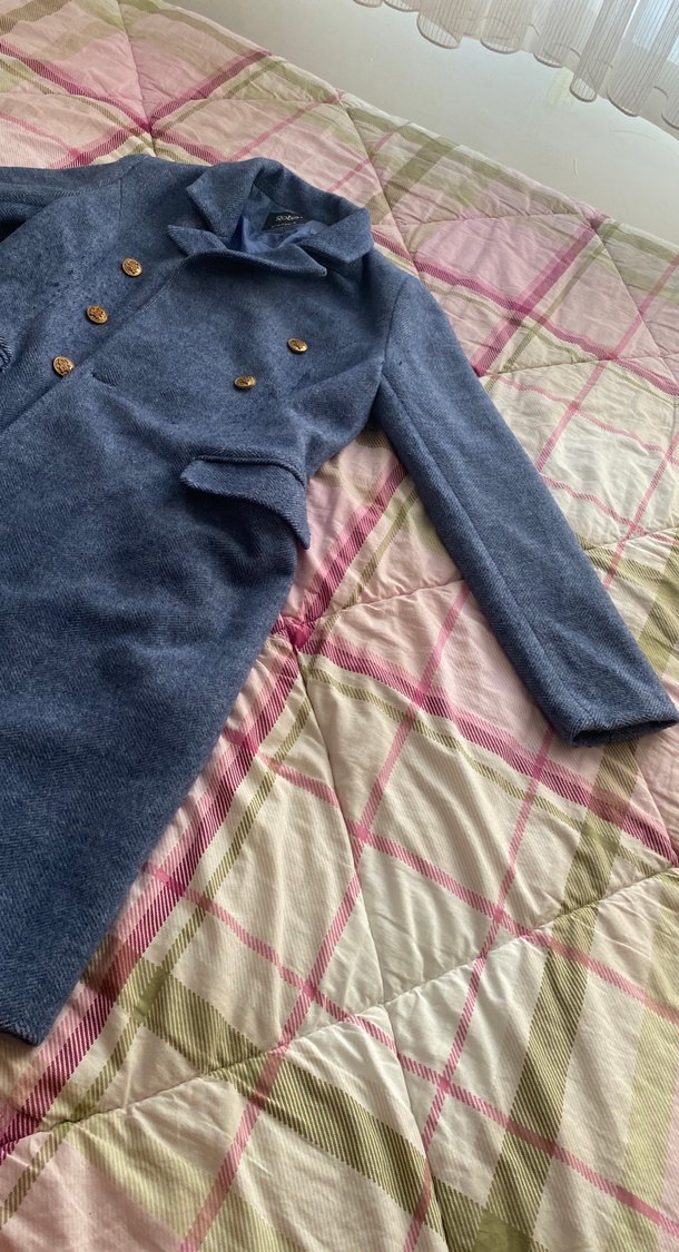 Düğmeli Gri Kadın Midi Kaban - Görsel 4