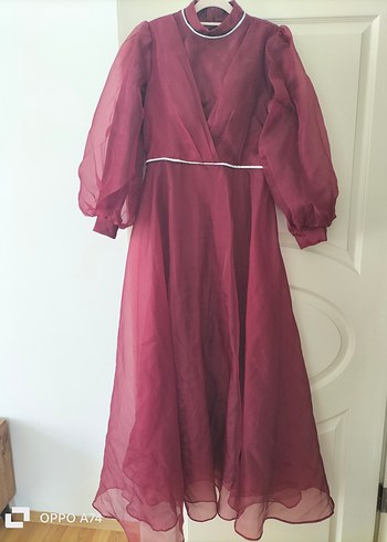 Bordo Uzun Kollu Yüksek Yaka Kadın Elbise - Görsel 2