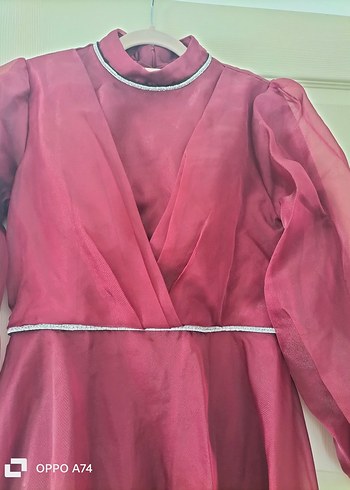 Bordo Uzun Kollu Yüksek Yaka Kadın Elbise - Görsel 3