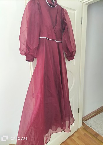 Bordo Uzun Kollu Yüksek Yaka Kadın Elbise - Görsel 5