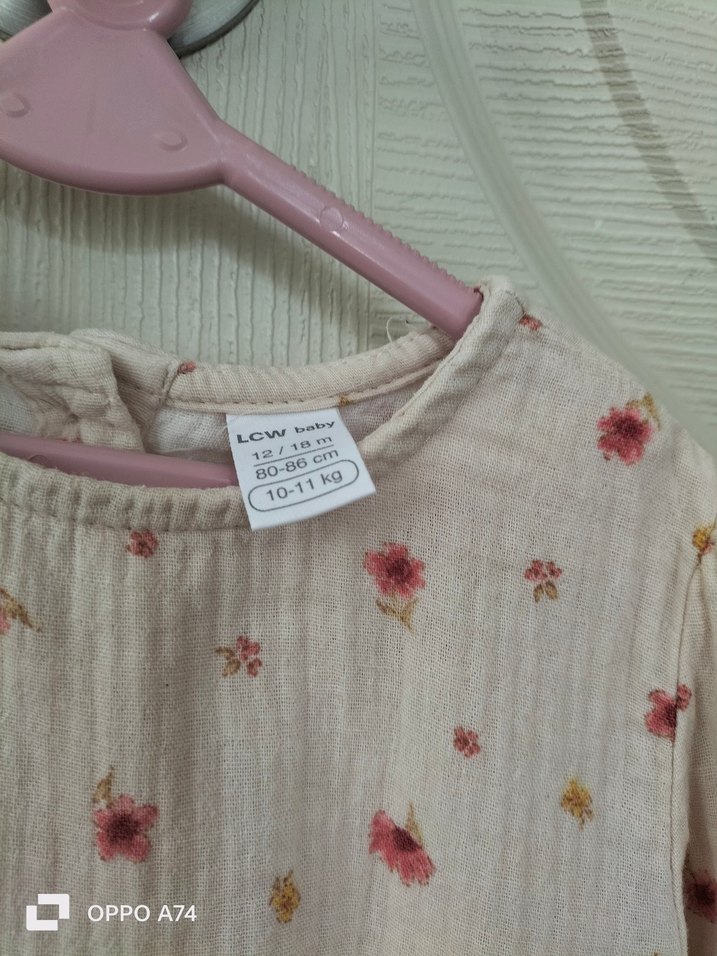 Bej Çiçekli Kız Çocuk Keten Elbise - Görsel 4