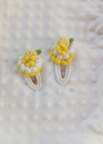 Sarı Nakışlı Örgü Çocuk Toka Seti - Görsel 2