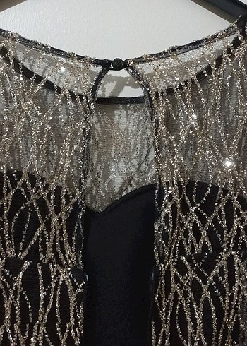 Gold  Dantel Detaylı Uzun Abiye Elbise - Görsel 8