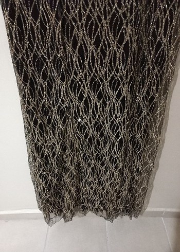 Gold  Dantel Detaylı Uzun Abiye Elbise - Görsel 10