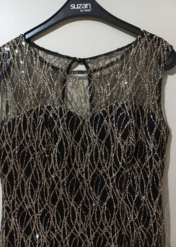 Gold  Dantel Detaylı Uzun Abiye Elbise - Görsel 9