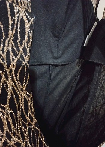 Gold  Dantel Detaylı Uzun Abiye Elbise - Görsel 12