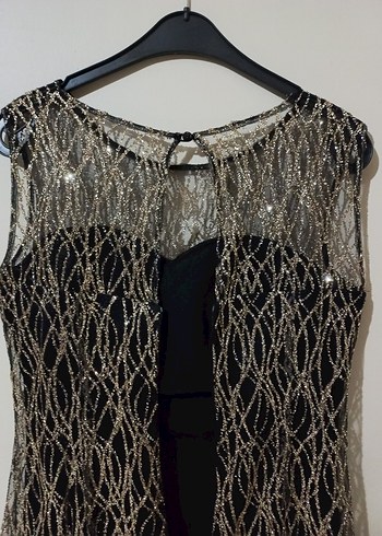 Gold  Dantel Detaylı Uzun Abiye Elbise - Görsel 6