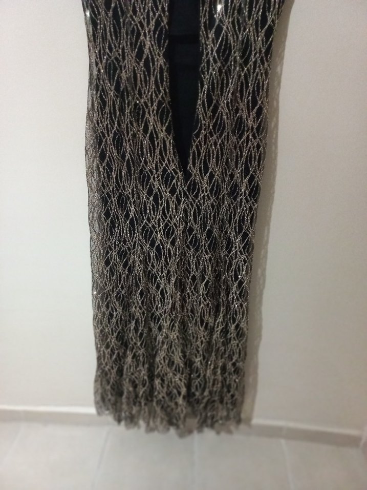 Gold  Dantel Detaylı Uzun Abiye Elbise - Görsel 3