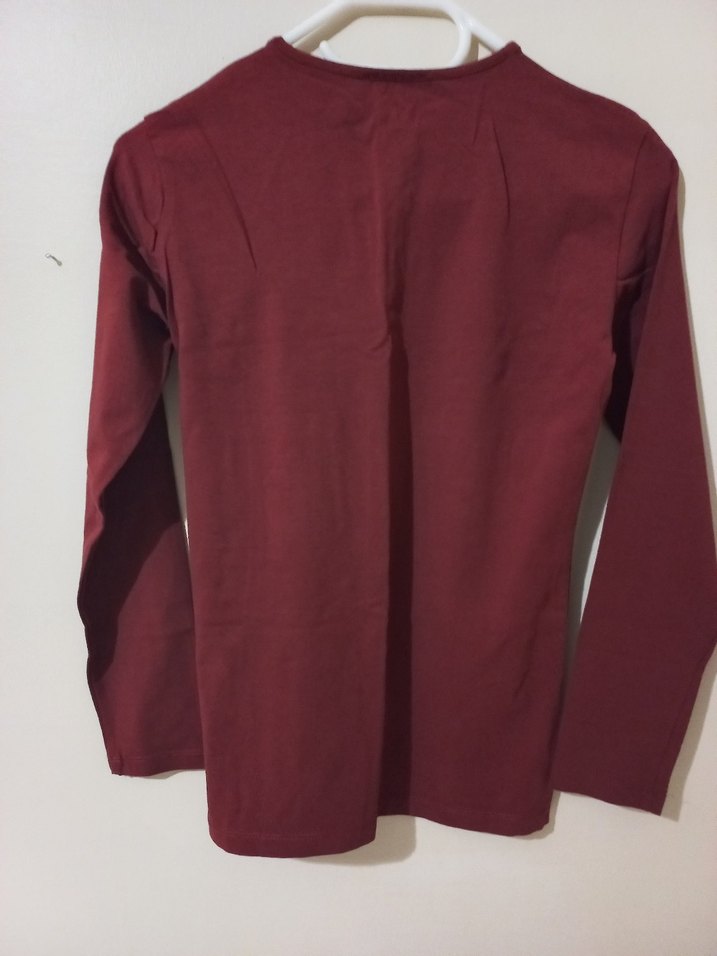 Bordo Kadın Uzun Kollu Basic Tişört - Görsel 3