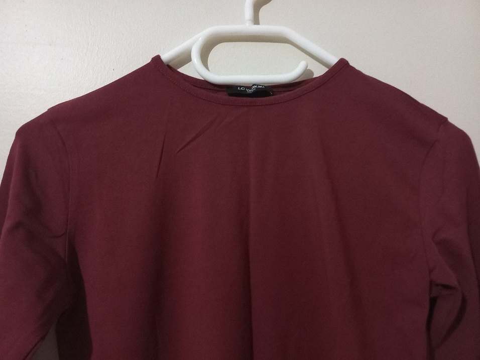 Bordo Kadın Uzun Kollu Basic Tişört - Görsel 2