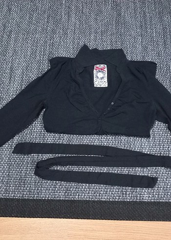 Siyah V Yaka Düğmeli Kadın tşört - Görsel 6