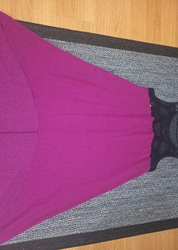 Siyah Üst Detaylı Mor Uzun Abiye Elbise - Görsel 8