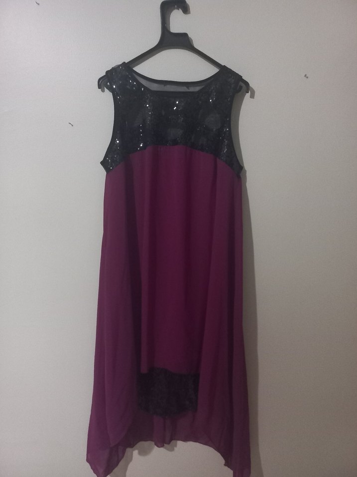 Siyah Üst Detaylı Mor Uzun Abiye Elbise - Görsel 2