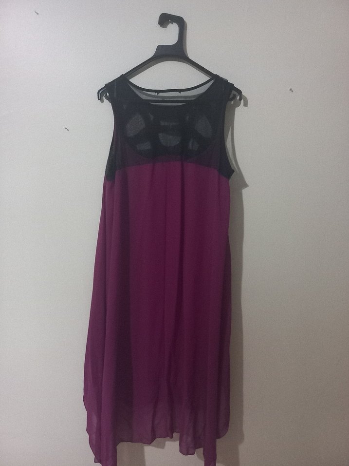 Siyah Üst Detaylı Mor Uzun Abiye Elbise - Görsel 3