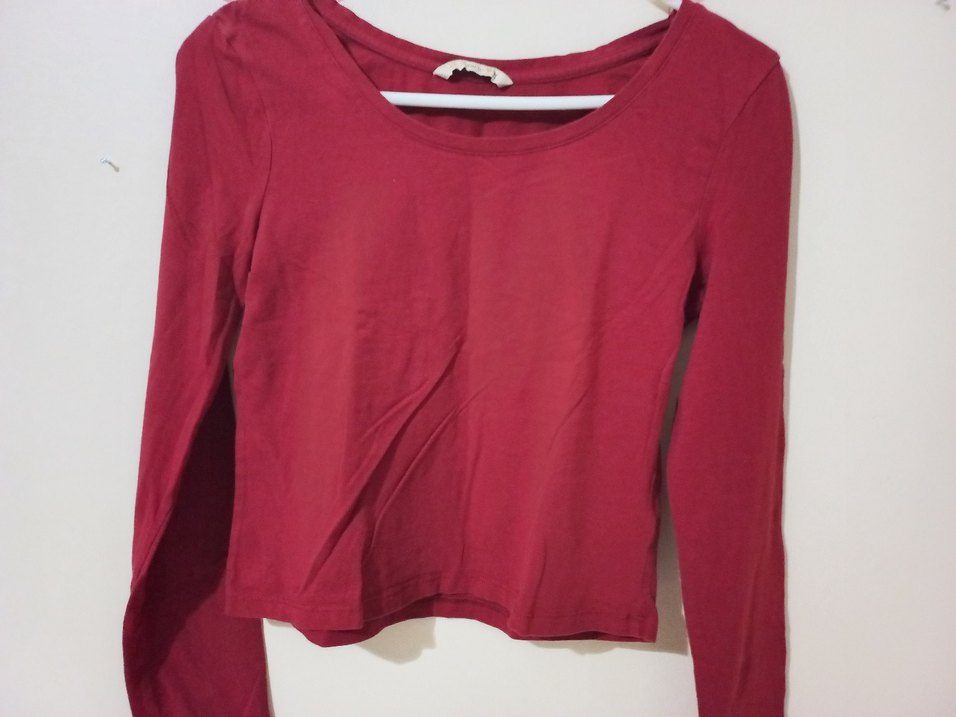 Bordo Kadın Uzun Kollu Basic Tişört - Görsel 2