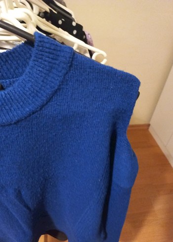 Kadın Mavi Örgü Yün Kazak - Görsel 3