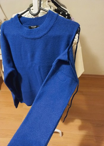 Kadın Mavi Örgü Yün Kazak - Görsel 5