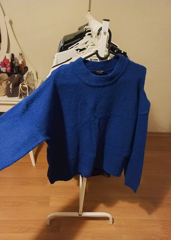 Kadın Mavi Örgü Yün Kazak - Görsel 2