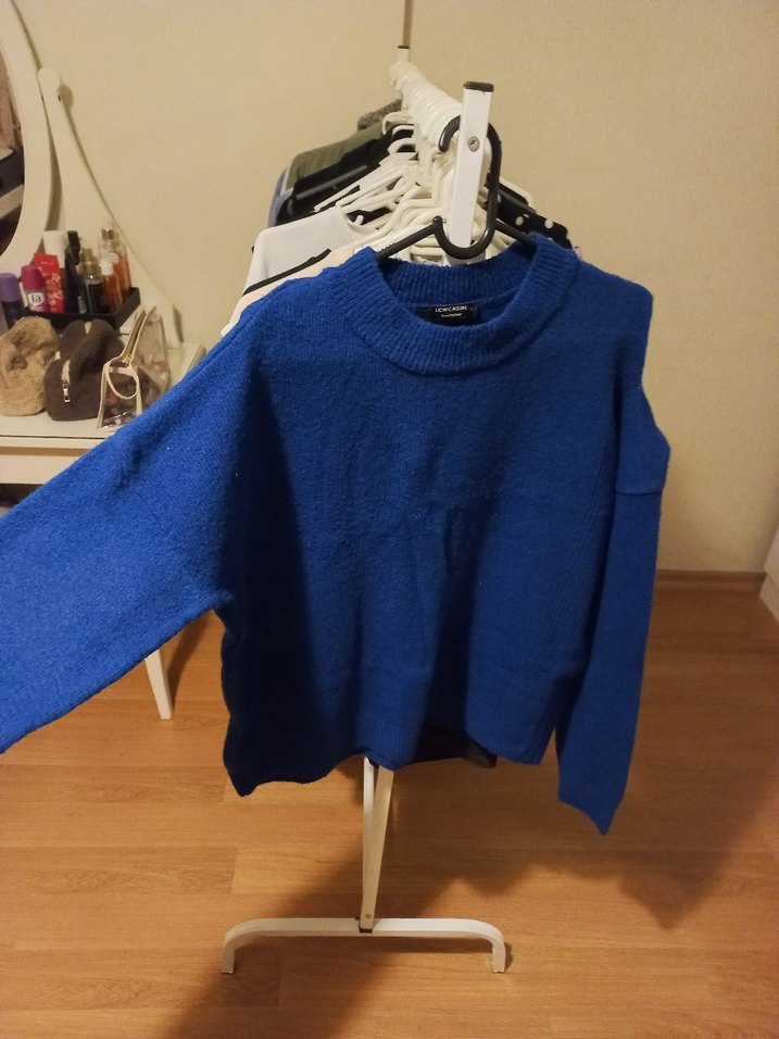 Kadın Mavi Örgü Yün Kazak - Görsel 2