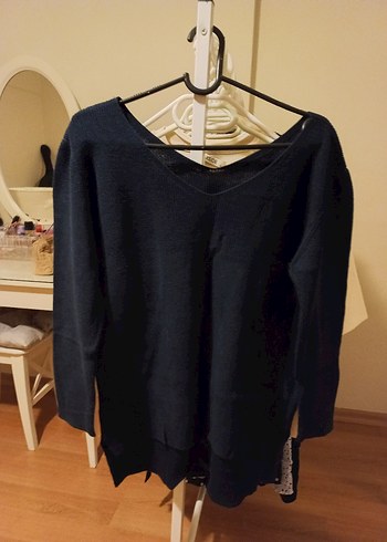 Lacivert V Yaka Uzun Kollu Triko Kazak - Görsel 2