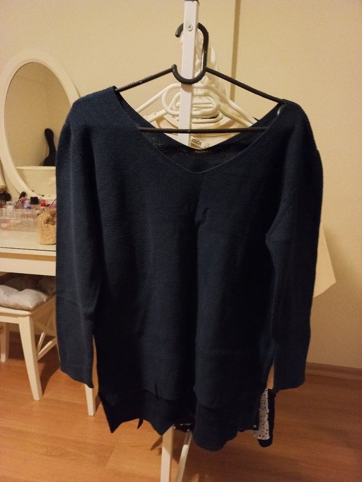 Lacivert V Yaka Uzun Kollu Triko Kazak - Görsel 2