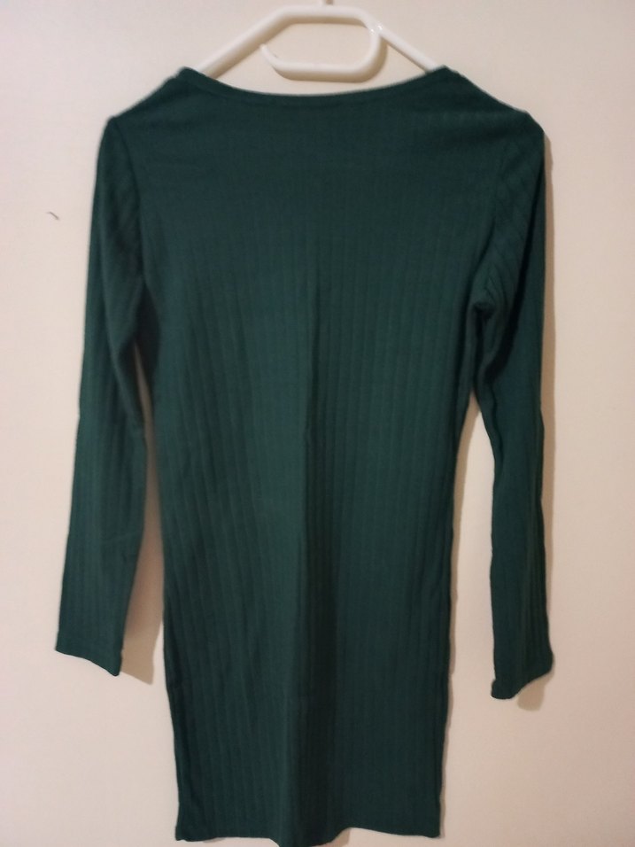 Yeşil V Yaka Uzun Kollu Midi Tunik - Görsel 3