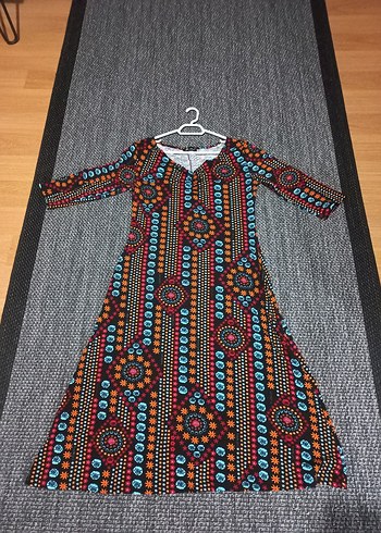 Bohem Desenli Midi V Yaka Kadın Elbise - Görsel 5