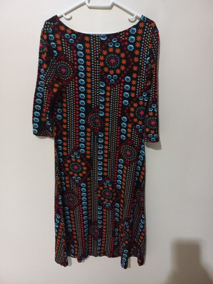 Bohem Desenli Midi V Yaka Kadın Elbise - Görsel 4