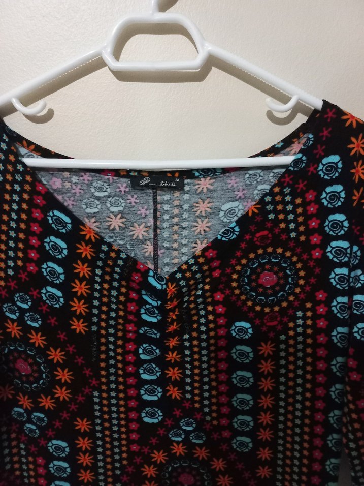 Bohem Desenli Midi V Yaka Kadın Elbise - Görsel 2