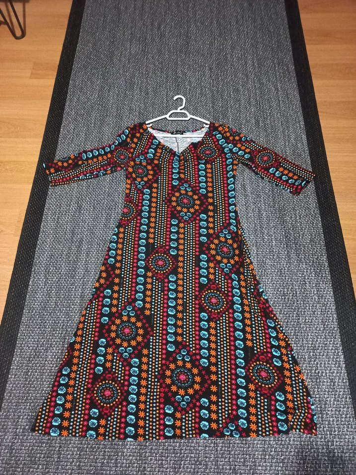 Bohem Desenli Midi V Yaka Kadın Elbise - Görsel 5