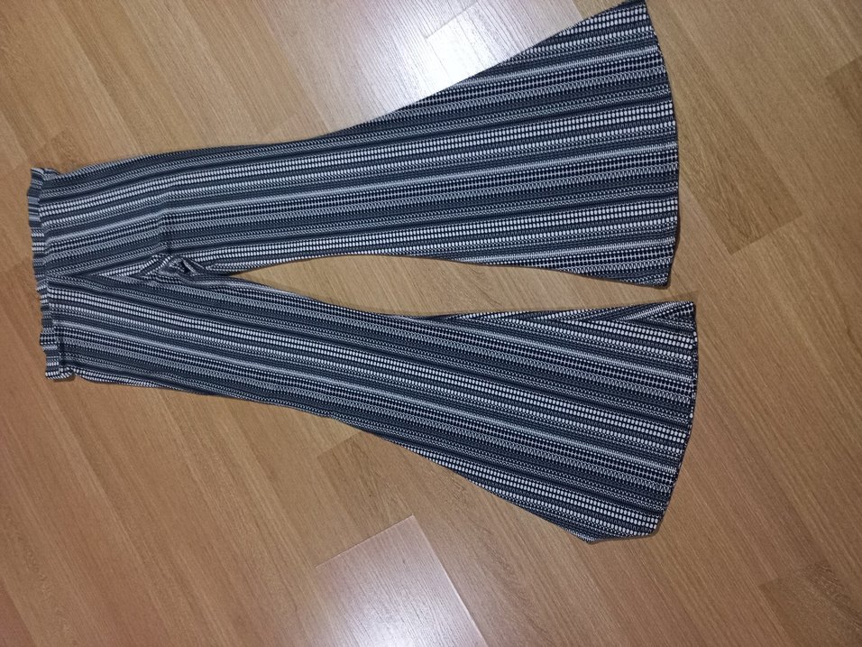 Siyah ve bej çizgili Kadın Kumaş Pantolon - Görsel 2