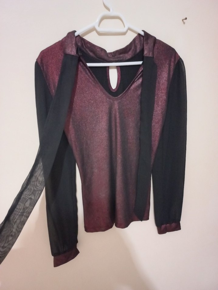 Bordo Gotik Uzun Kollu Kadın Bluz - Görsel 3