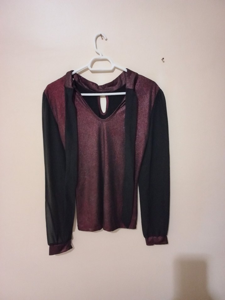 Bordo Gotik Uzun Kollu Kadın Bluz - Görsel 5