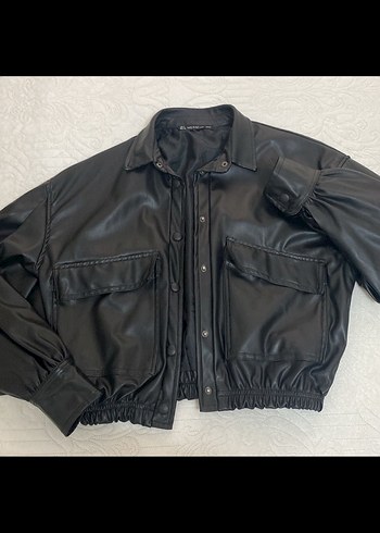 Düğmeli Siyah Deri Kadın Ceket - Görsel 2