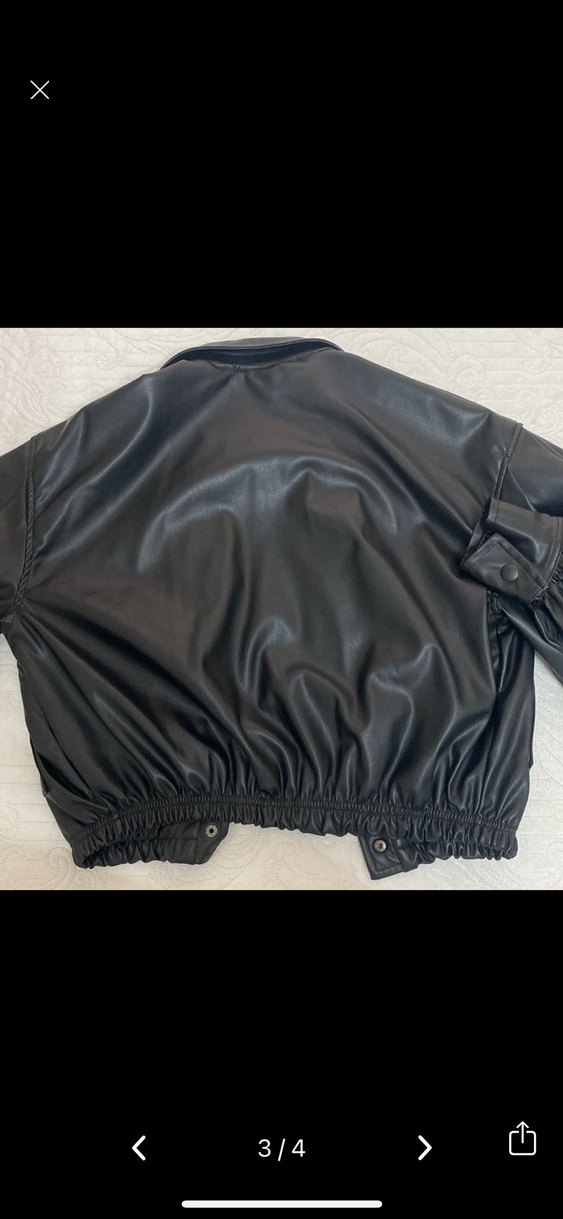 Düğmeli Siyah Deri Kadın Ceket - Görsel 3