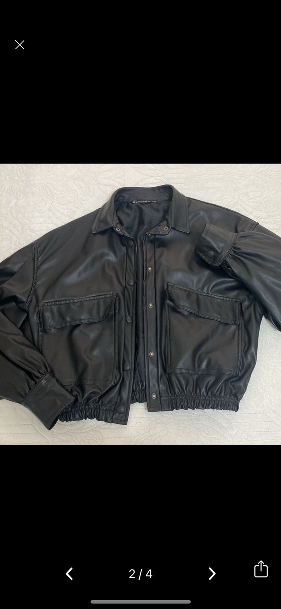 Düğmeli Siyah Deri Kadın Ceket - Görsel 2