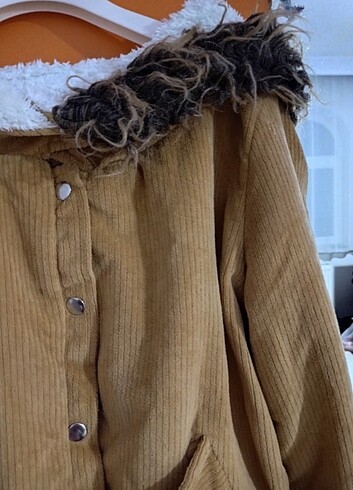 Yünlü yumoş hardal sari mont  - Görsel 3