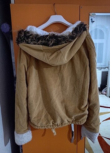 Yünlü yumoş hardal sari mont  - Görsel 5