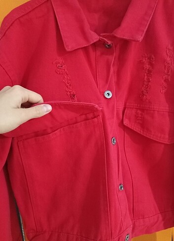 Keten kirmizi ceket - Görsel 5