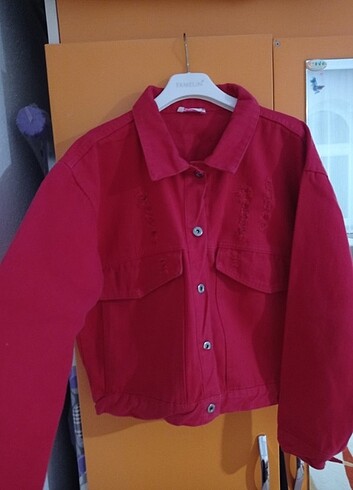 Keten kirmizi ceket - Görsel 7