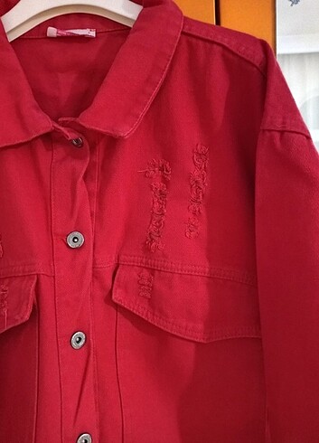Keten kirmizi ceket - Görsel 8