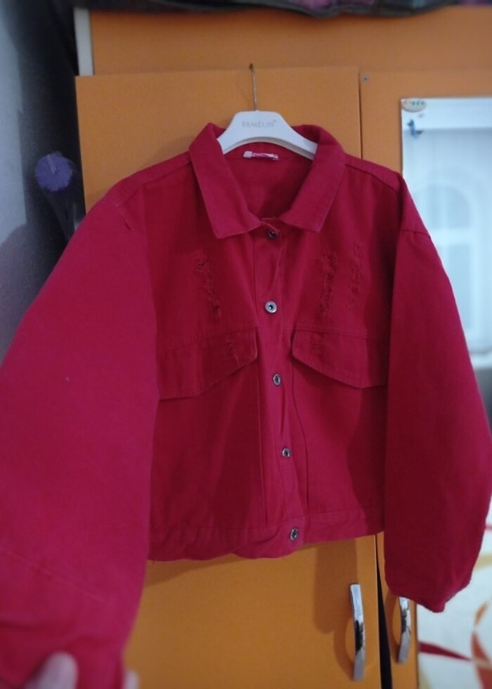 Keten kirmizi ceket - Görsel 2