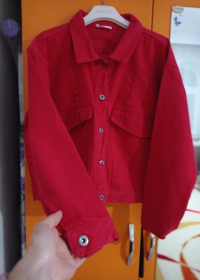 Keten kirmizi ceket - Görsel 4
