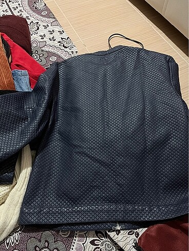 Lacivert deri mont - Görsel 5