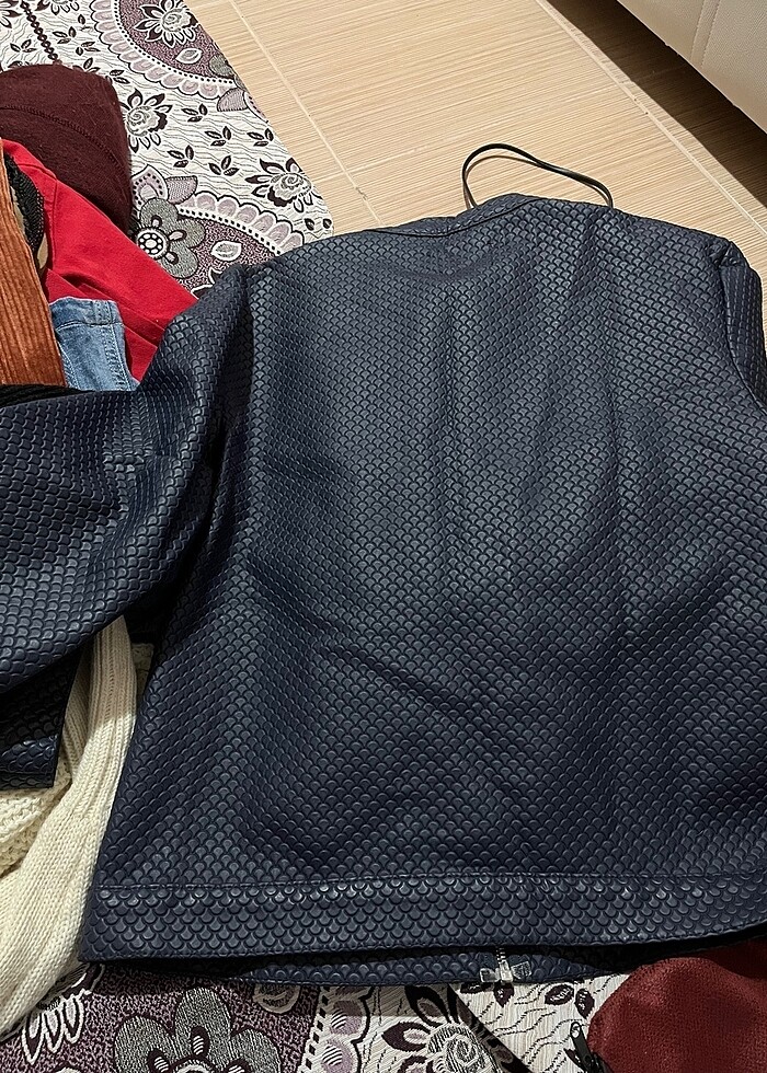 Lacivert deri mont - Görsel 5