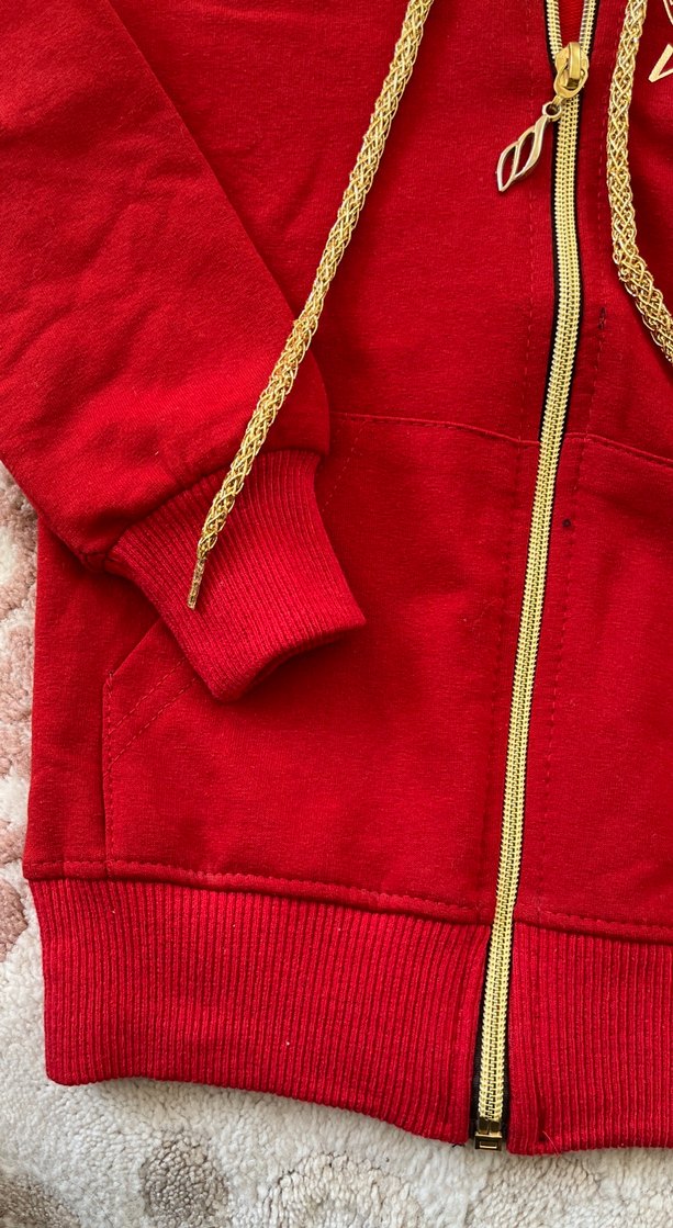 Kız Çocuk Kapüşonlu Kırmızı Fermuarlı Sweatshirt - Görsel 3