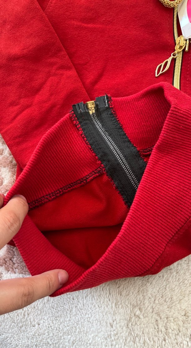 Kız Çocuk Kapüşonlu Kırmızı Fermuarlı Sweatshirt - Görsel 5