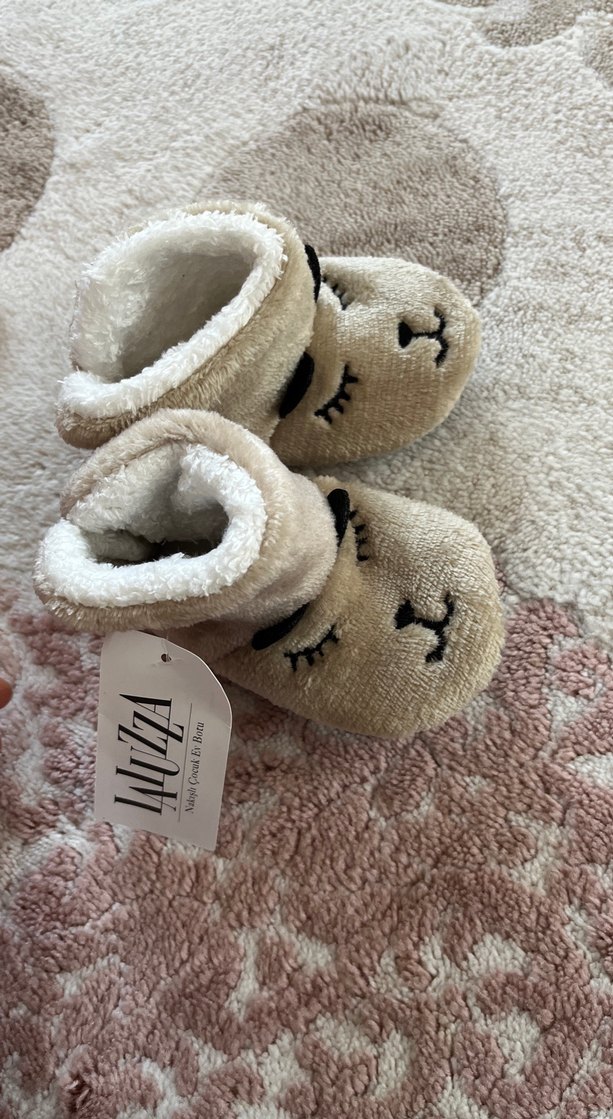 Kız ve erkek Çocuk Örgü Sıcak Kahverengi Ev Terliği panduf - Görsel 2