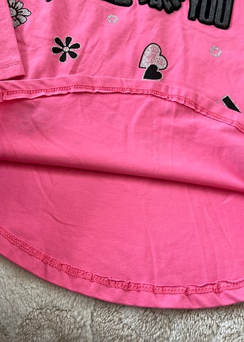 Kız Çocuk Pembe Uzun Kollu Pul İşlemeli Tişört - Görsel 5