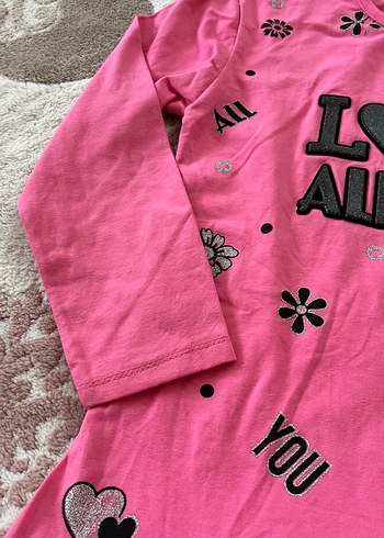 Kız Çocuk Pembe Uzun Kollu Pul İşlemeli Tişört - Görsel 3